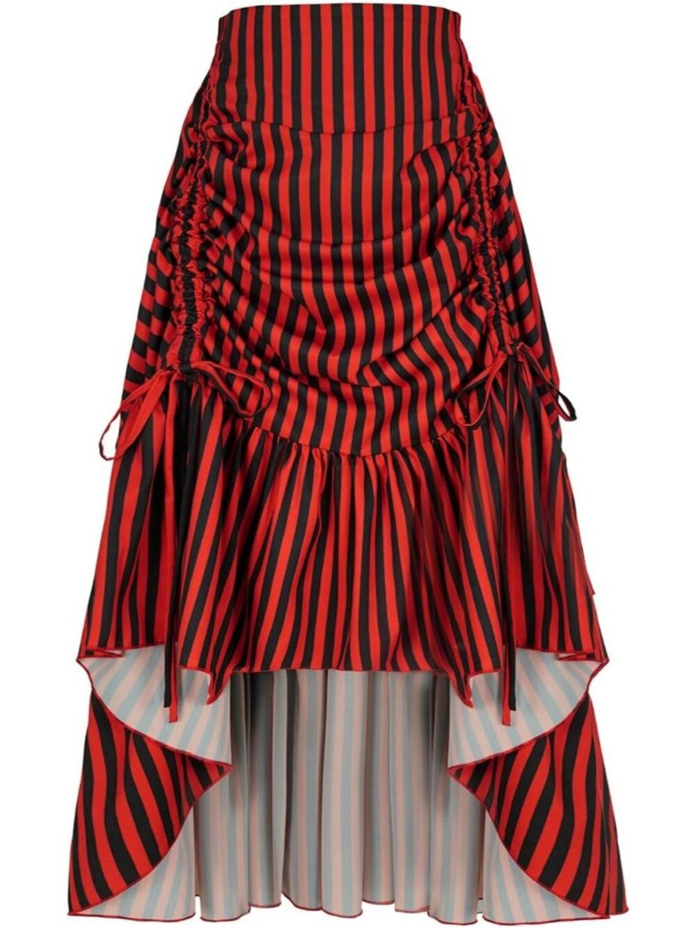 Women's Renaissance Steampunk High Low Victorian Striped Red/Black Skirt